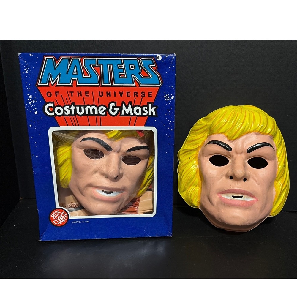 Vtg Ben Cooper He-Man MOTU Costume & Mask Sz M 8-10 w/ Box + Extra Mask 1980s